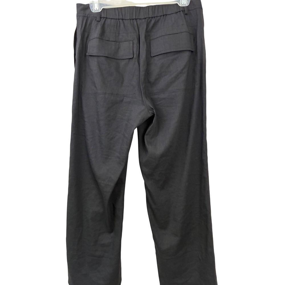 Theory Fluid Pant Women 4 Blk Linen Blend Wide Leg Caliver Preppy Trousers Low - Picture 3 of 10